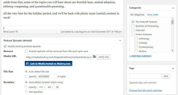 The Blubrry powerpress plugin