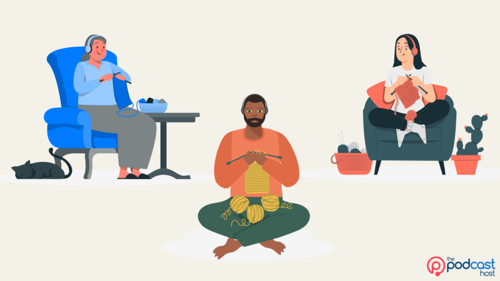 happy people alone listening to podcasts