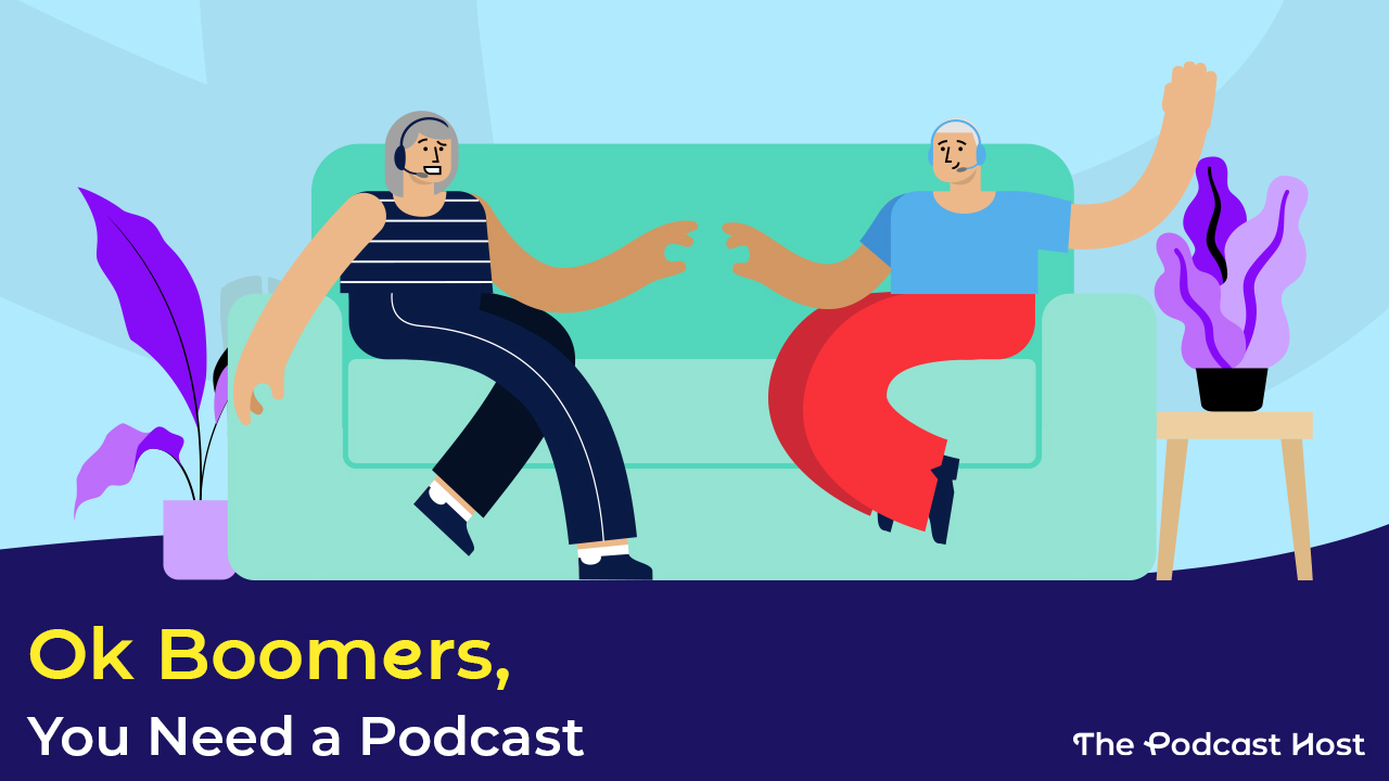 Two cool, hip, relaxed podcasters with gray hair