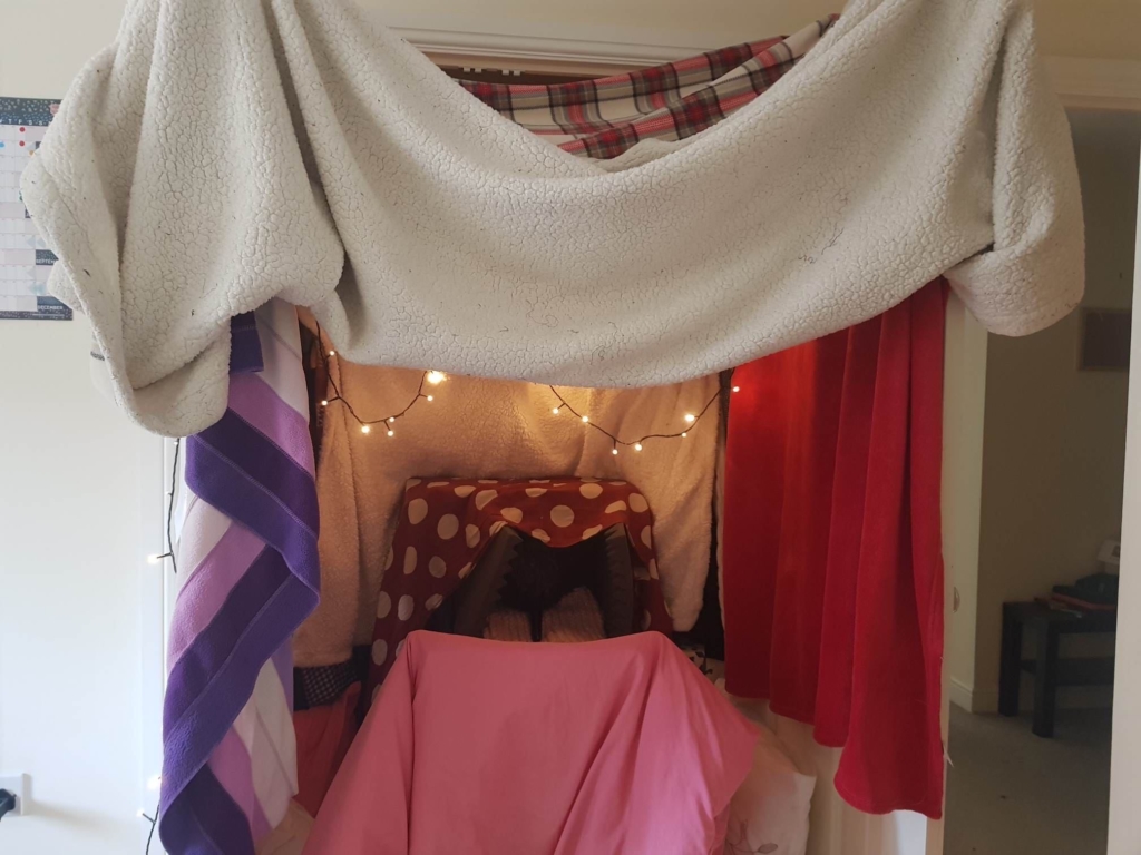 Ella Watts' blanket fort podcast studio