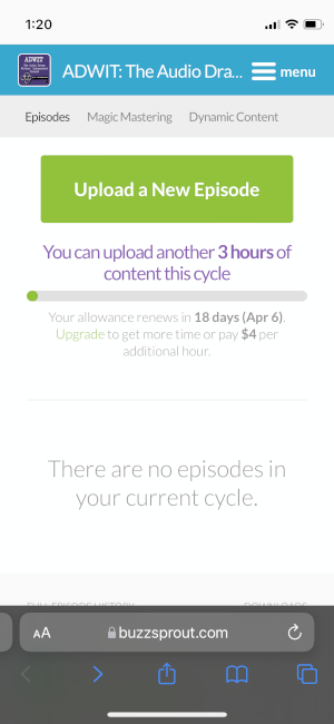 Buzzsprout's upload screen on Safari