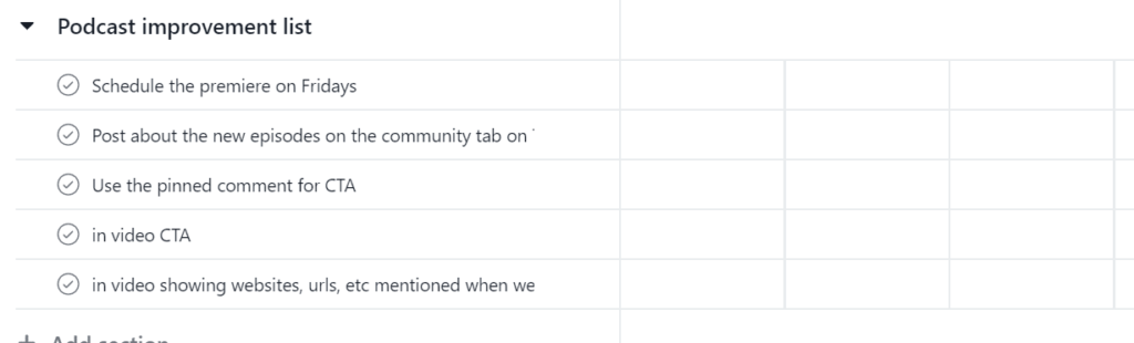 podcast improvement list