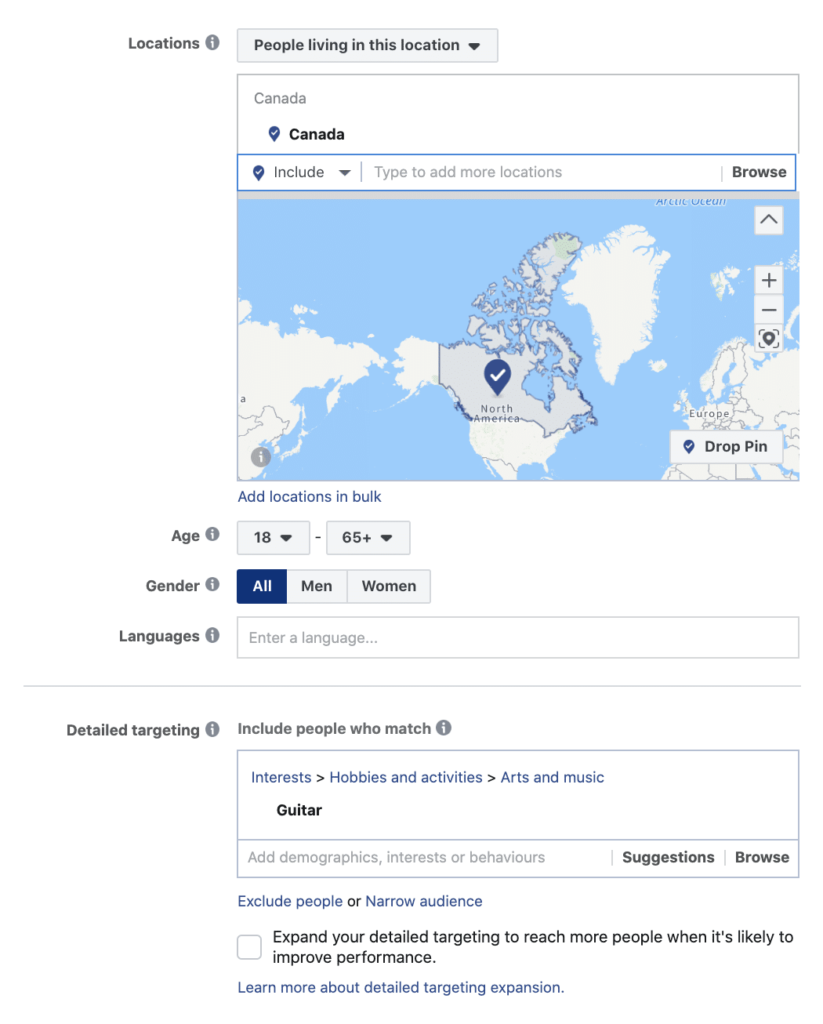 Selecting a location for your ads
