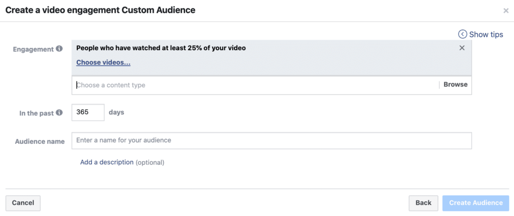 Facebook Ads: Video engagement custom audience