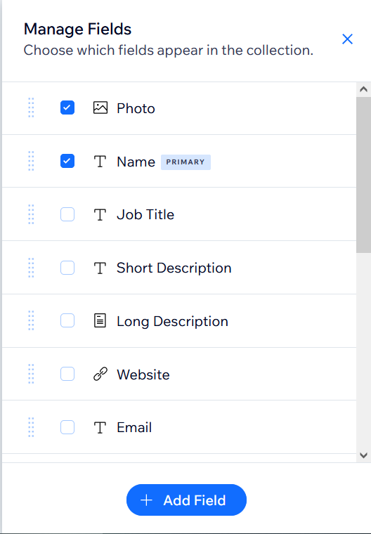 Manage fields UI for the Content Manager