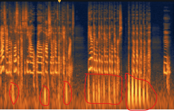 A Spectrogram of Plosives Circled