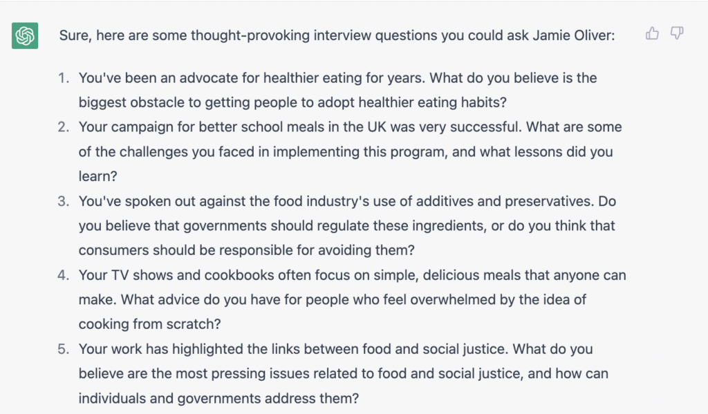 ChatGPT prompt result for interview question ideas