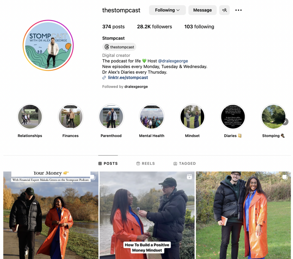 Screenshot of Stompcast instagram account