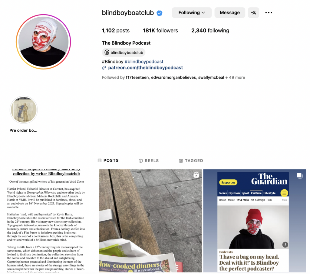 Screenshot of Blindboy Podcast instagram account