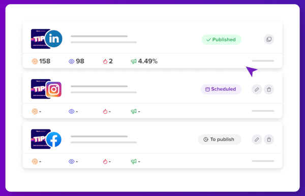 Screenshot of the user's side of social engagement with Ausha, and the number of impressions, views, clicks and the percentage of engagement.